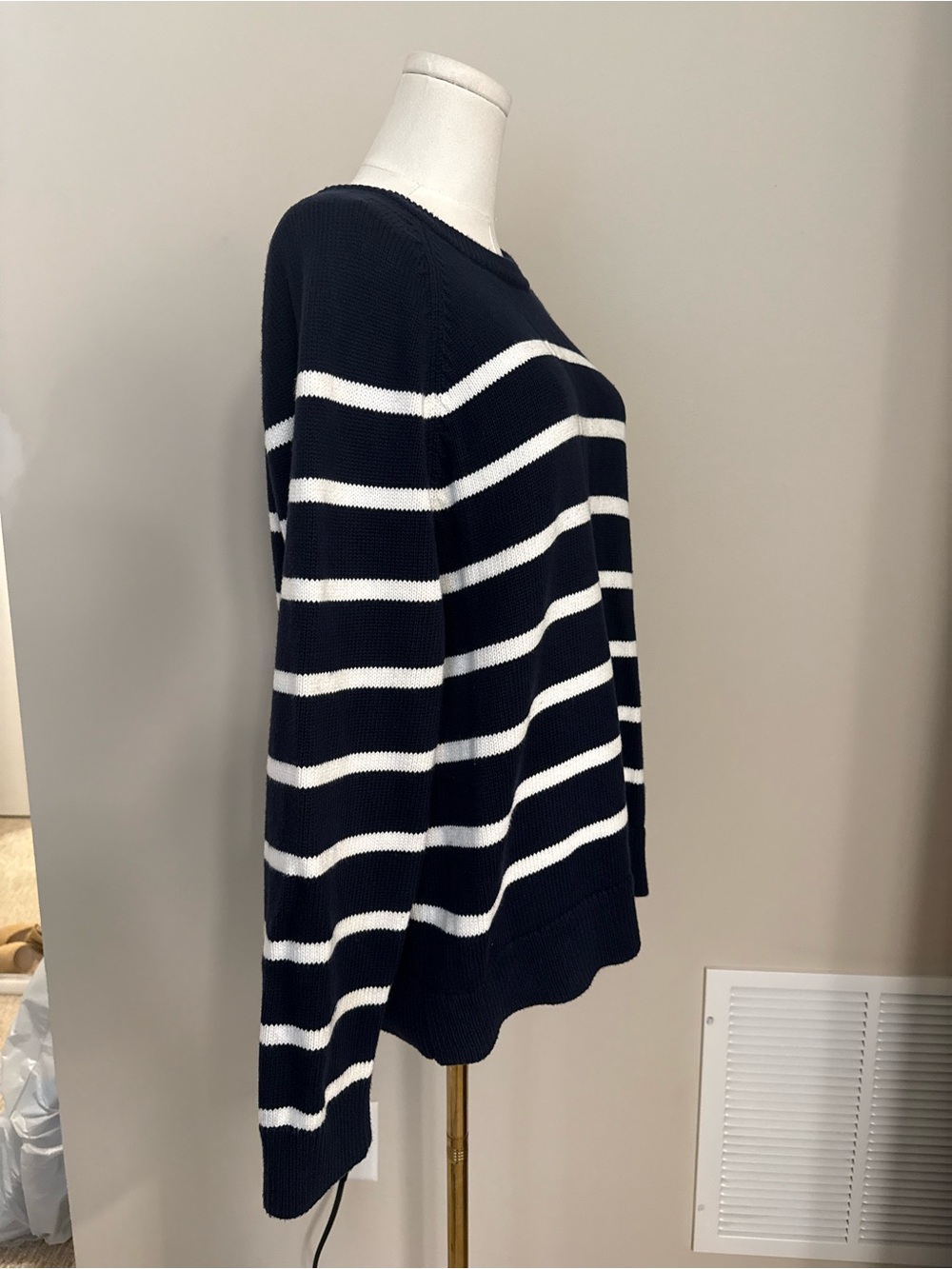 J.Crew Navy White Stripe Cotton Sweater XL Coastal Nautical Preppy Crewneck - Picture 5 of 7